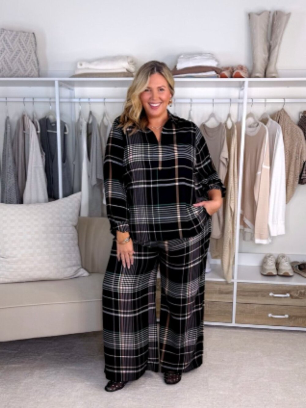 Lane Bryant Plaid Wideleg Trouser